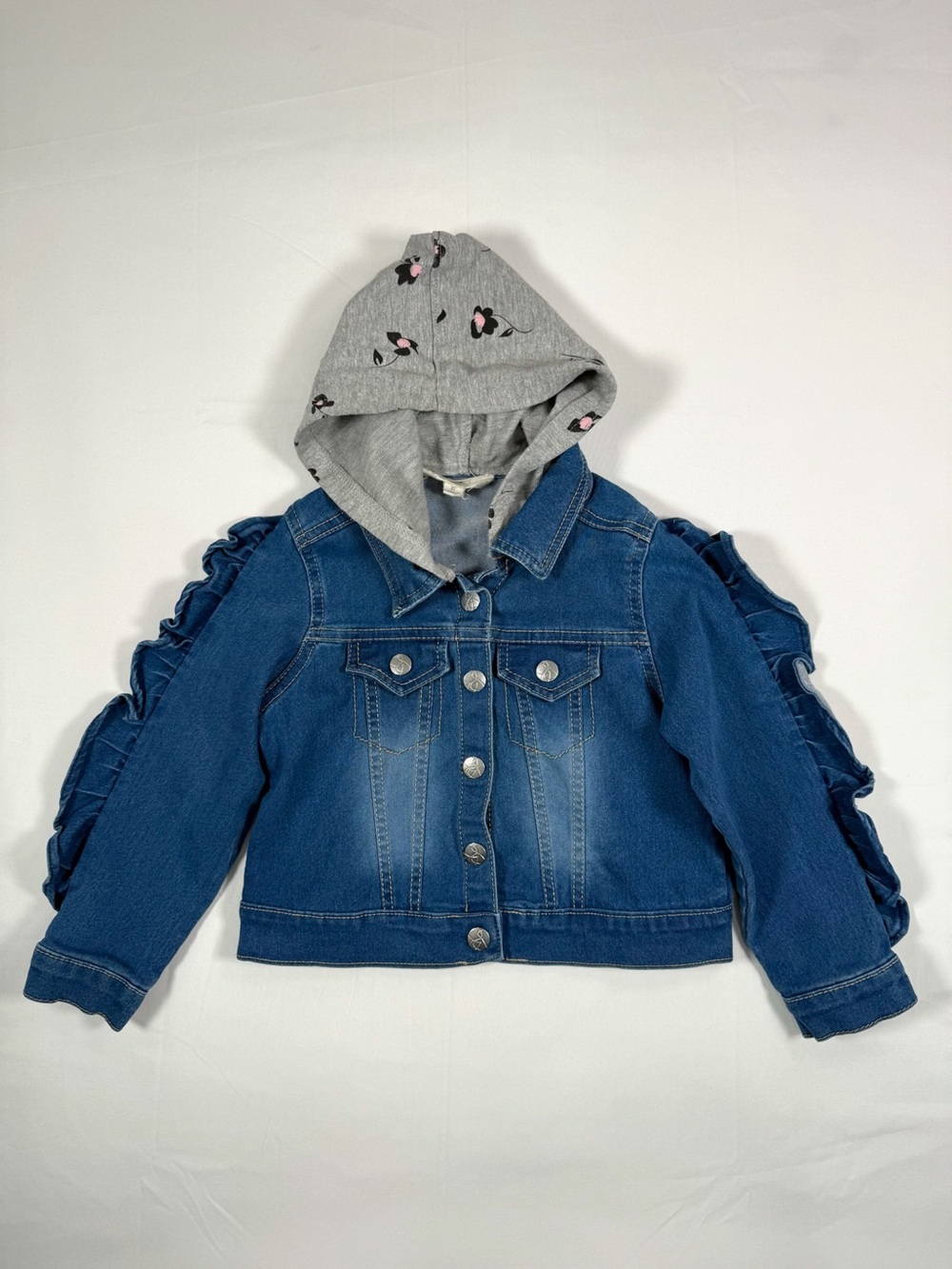 JESSICA SIMPSON Girls Western Cowgirl Ruffle‎ Sleeve Hooded Denim Jacket Size 3T